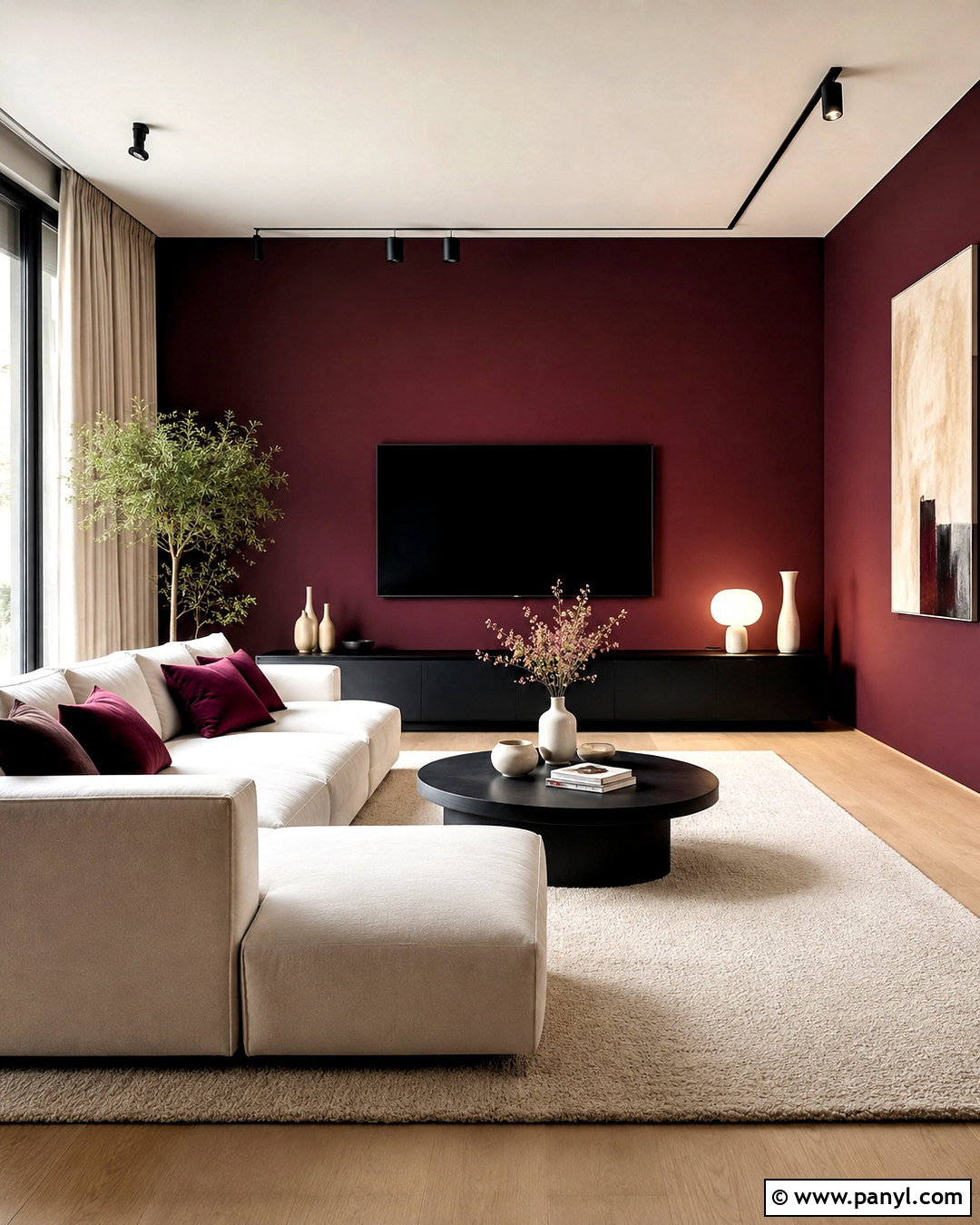 Burgundy Accent Wall With Black Furniture - 20 burgundy accent wall ideas