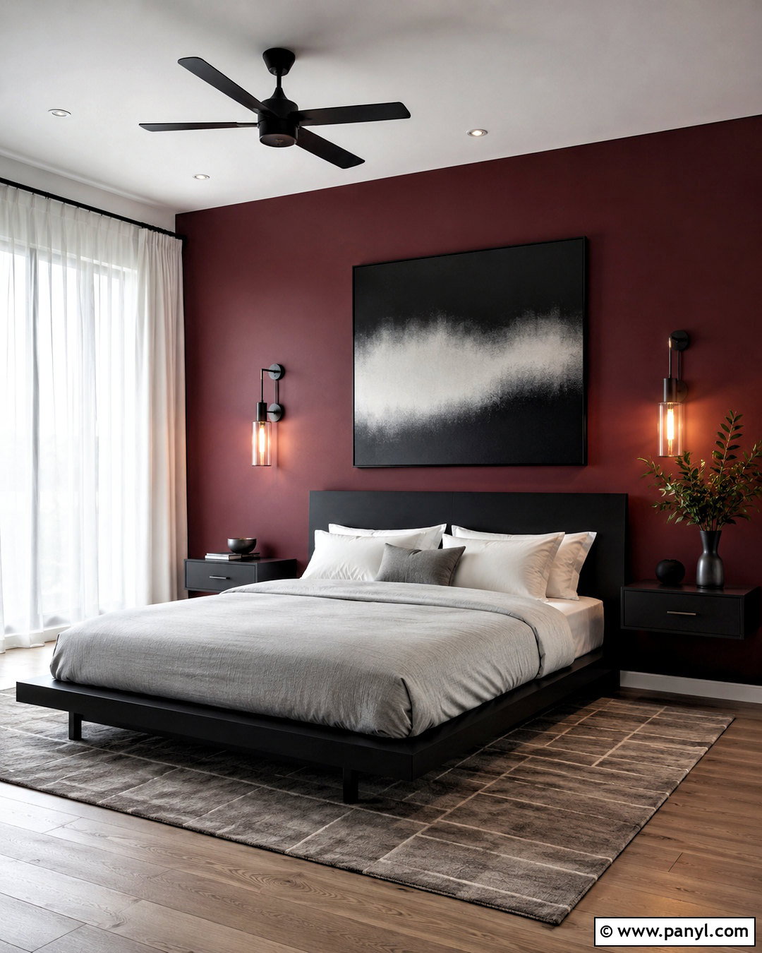 Burgundy Accent Wall With Black Furniture - 20 burgundy accent wall bedroom ideas