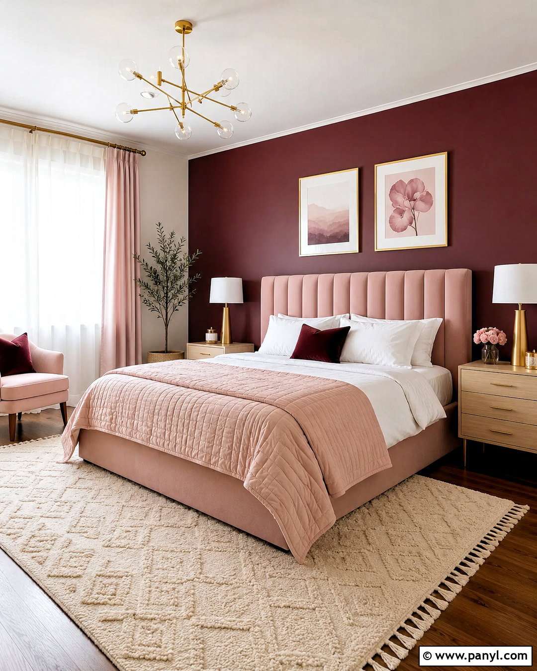 Burgundy Accent Wall With Blush Pink - 20 burgundy accent wall bedroom ideas