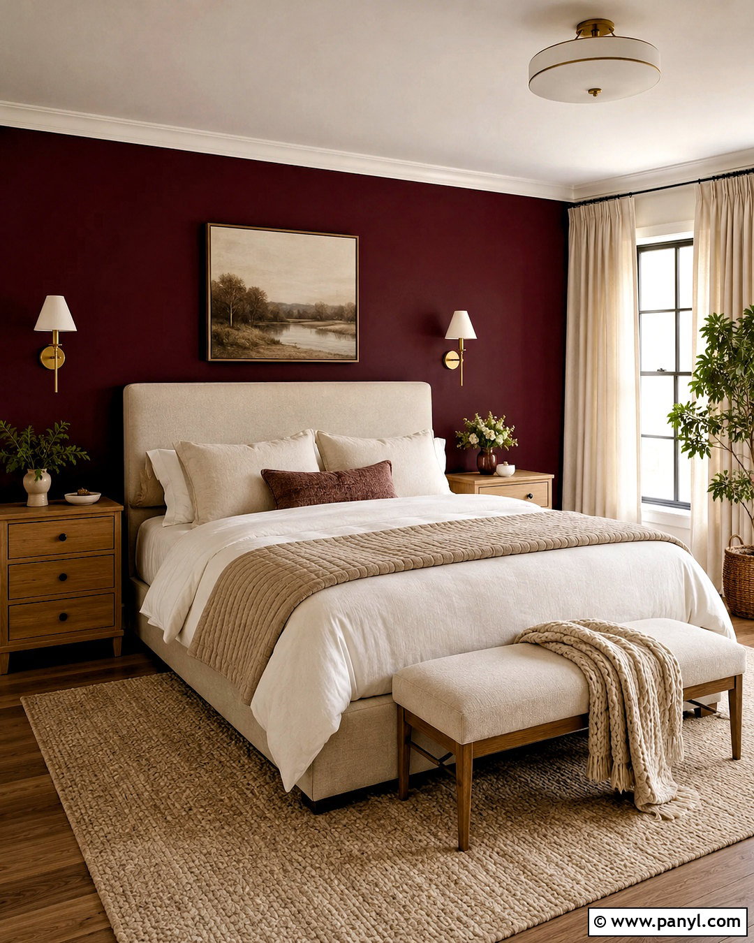 Burgundy Accent Wall With Cream Bedding - 20 burgundy accent wall bedroom ideas