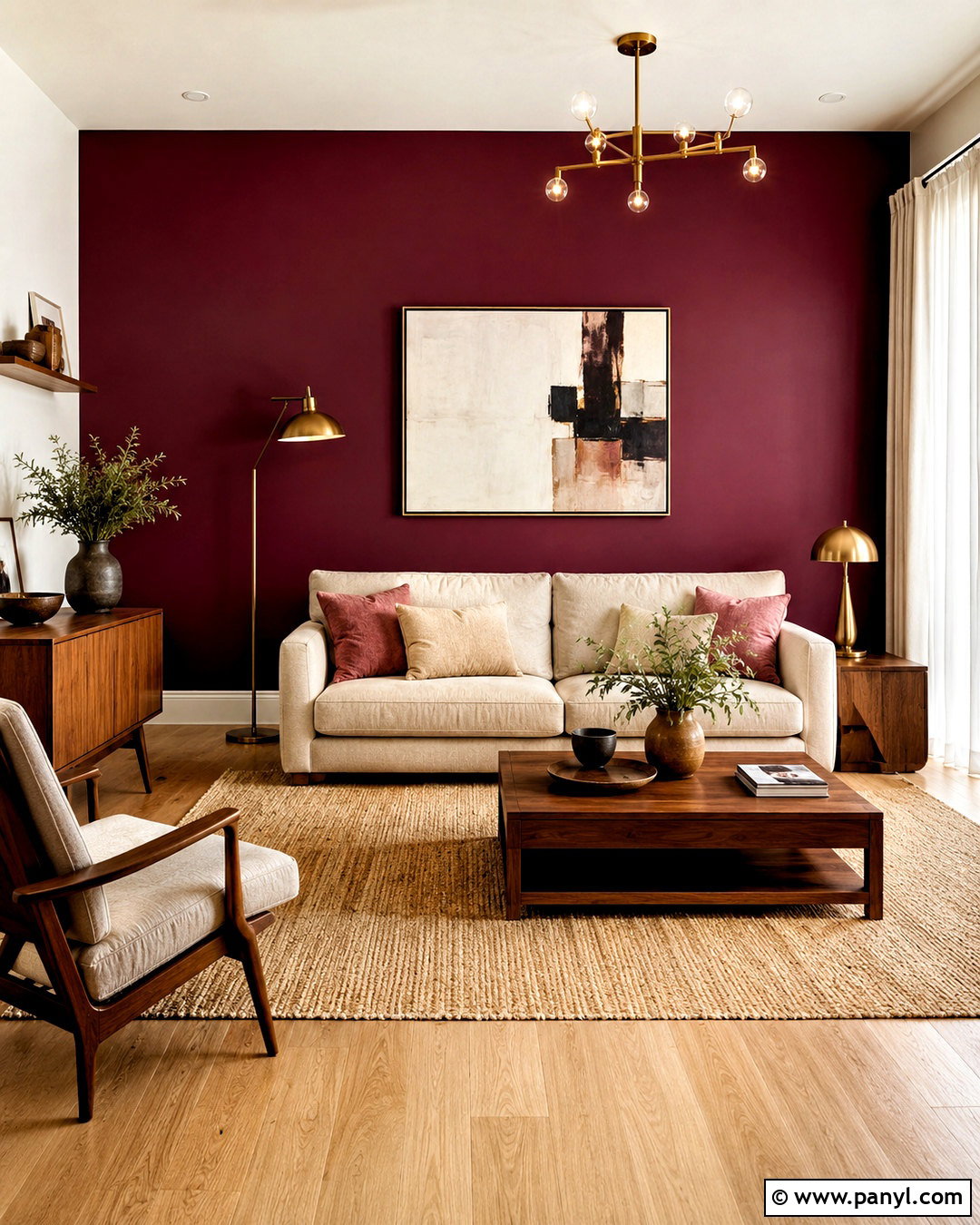 Burgundy Accent Wall With Cream Sofa - 20 burgundy accent wall ideas