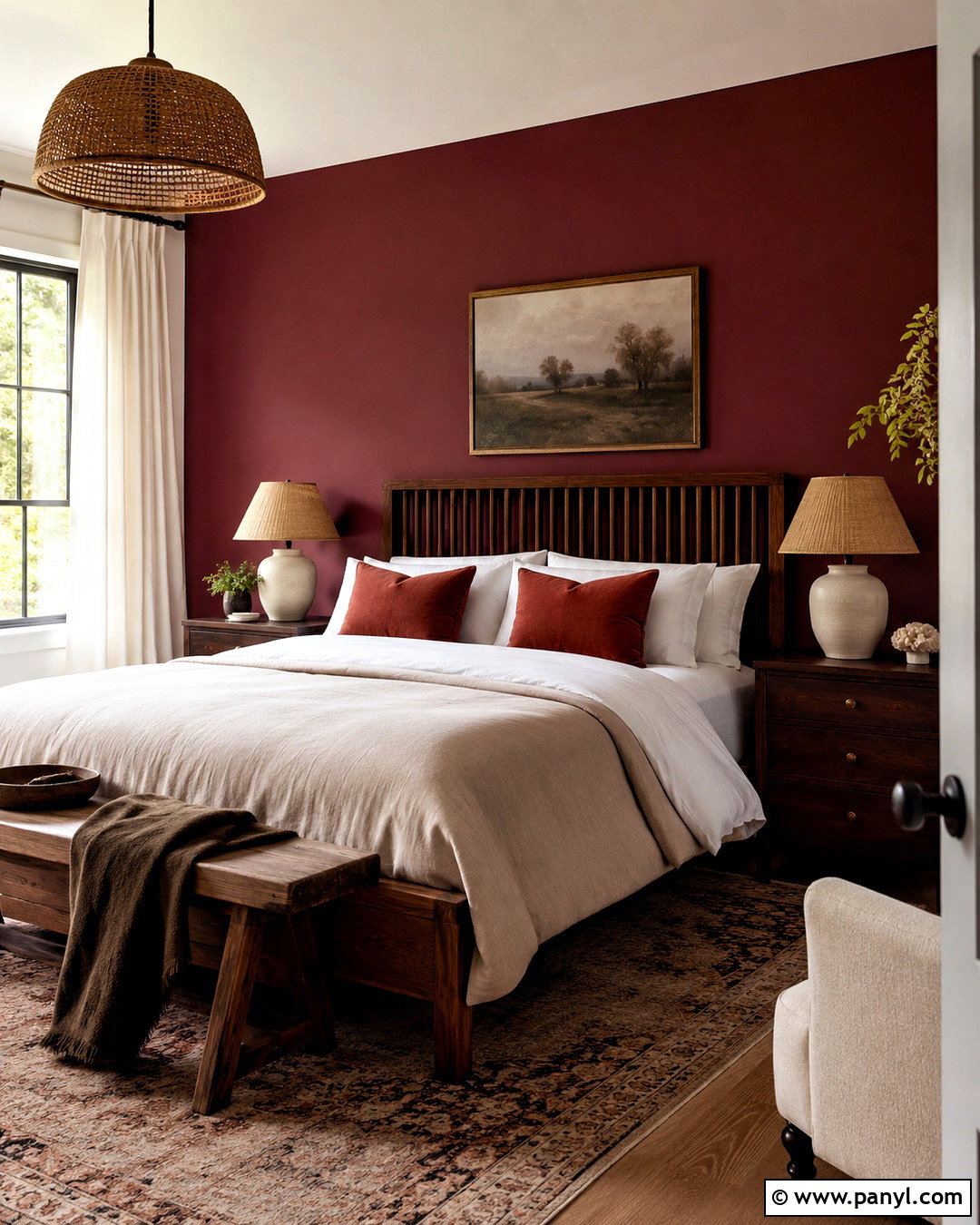 Burgundy Accent Wall With Dark Wood Bed - 20 burgundy accent wall bedroom ideas