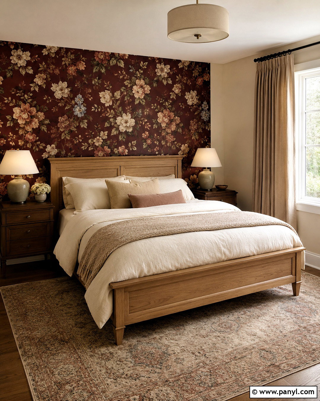 Burgundy Accent Wall With Floral Wallpaper - 20 burgundy accent wall ideas