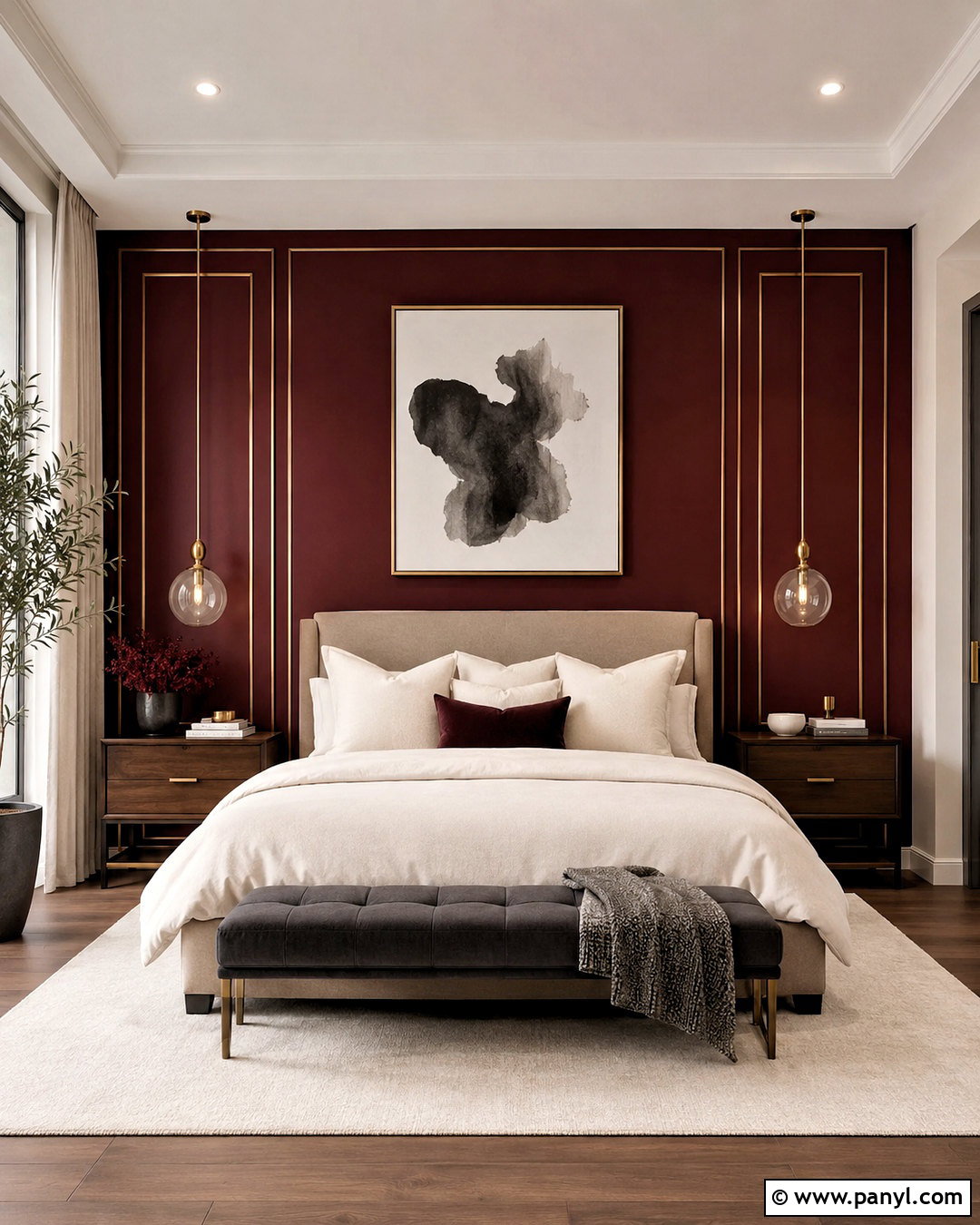 Burgundy Accent Wall With Gold Trim - 20 burgundy accent wall ideas