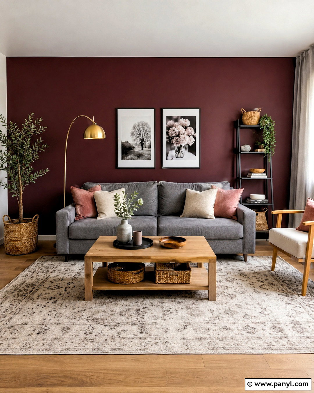 Burgundy Accent Wall With Gray Furniture - 20 burgundy accent wall ideas