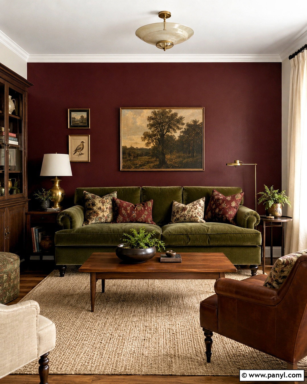 Burgundy Accent Wall With Green Sofa - 20 burgundy accent wall ideas