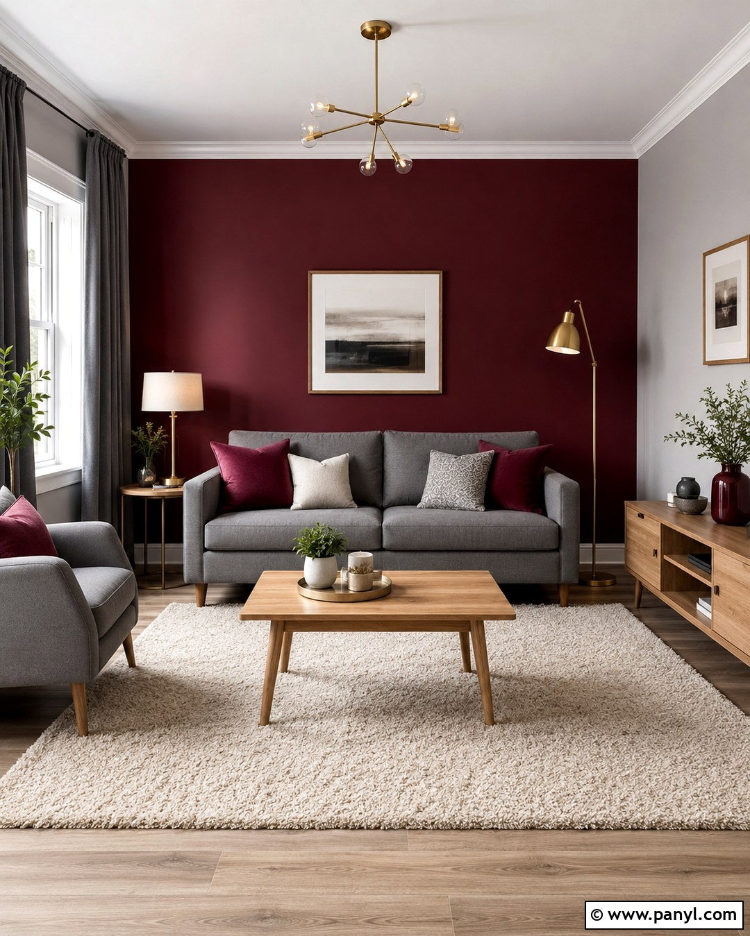 Burgundy Accent Wall With Light Grey Walls - 20 burgundy and grey walls