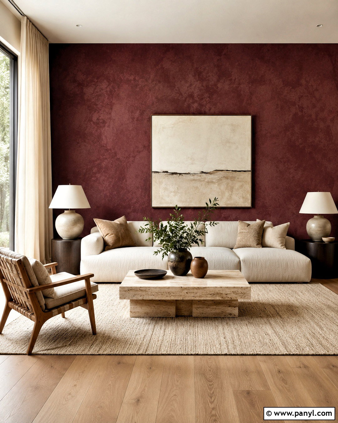 Burgundy Accent Wall With Limewash Finish - 20 burgundy accent wall ideas