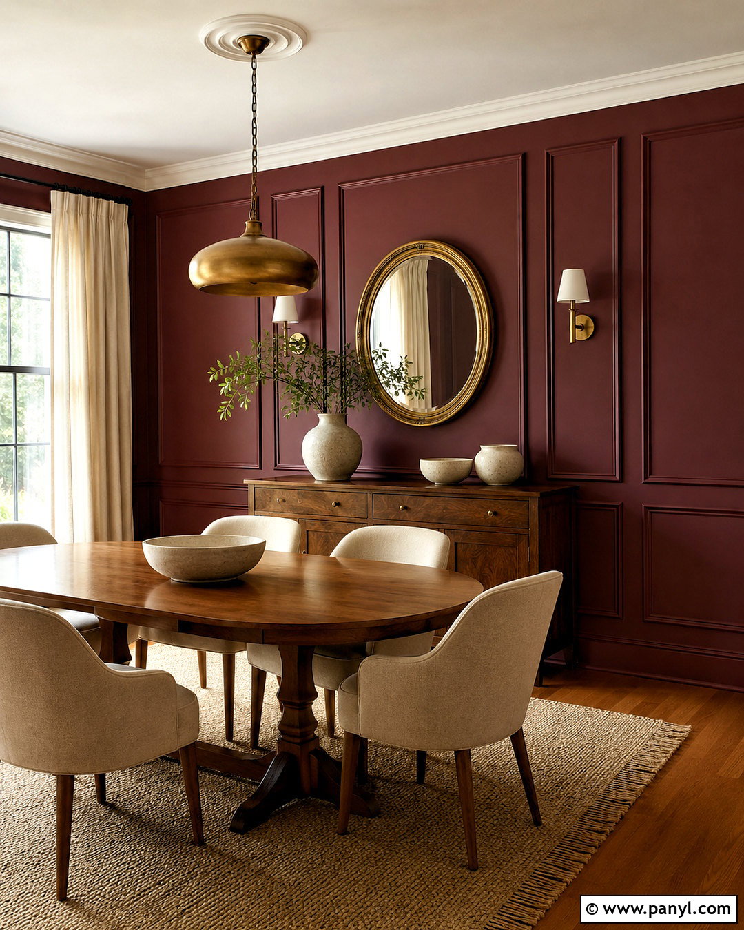 Burgundy Accent Wall With Picture Frame Molding - 20 burgundy accent wall ideas