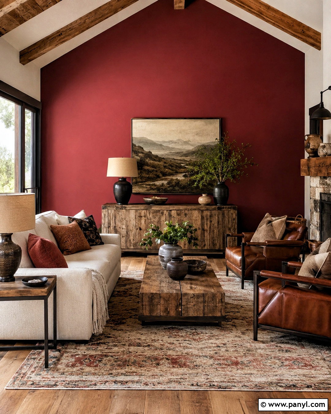 Burgundy Accent Wall With Rustic Wood - 20 burgundy accent wall ideas