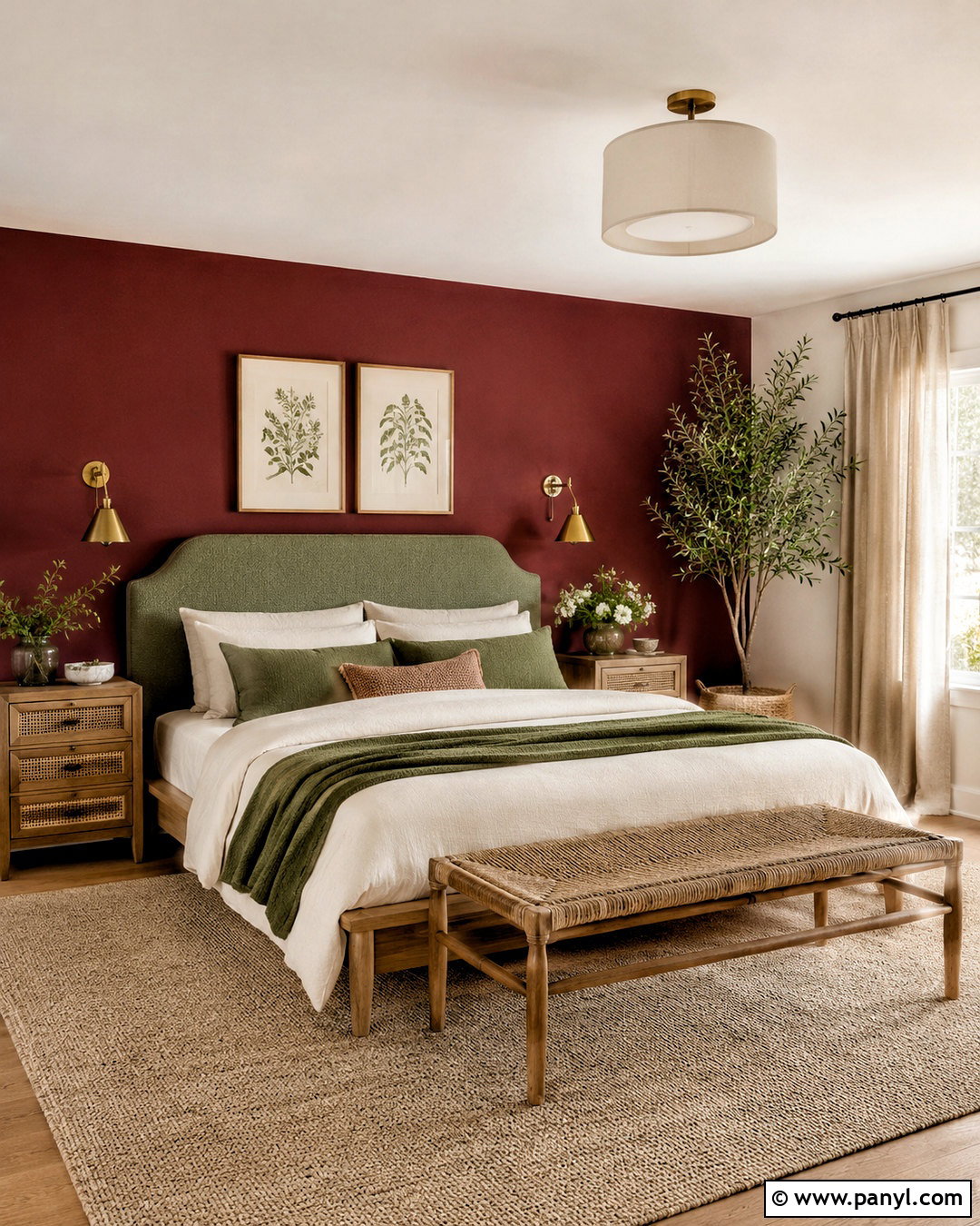 Burgundy Accent Wall With Sage Green - 20 burgundy accent wall bedroom ideas