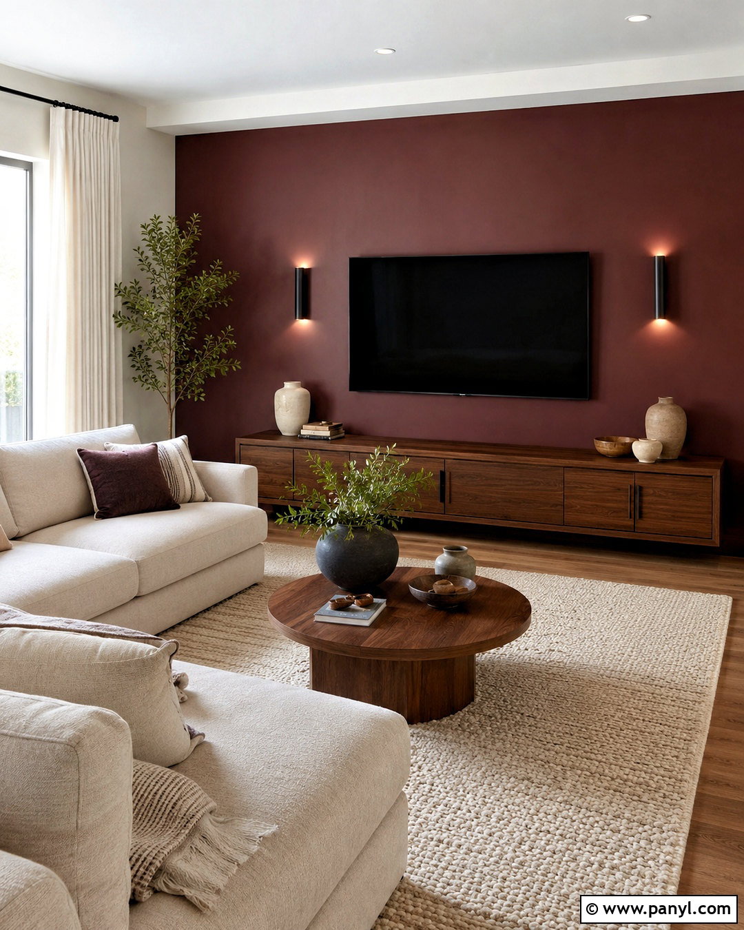 Burgundy Accent Wall With TV - 20 burgundy accent wall ideas