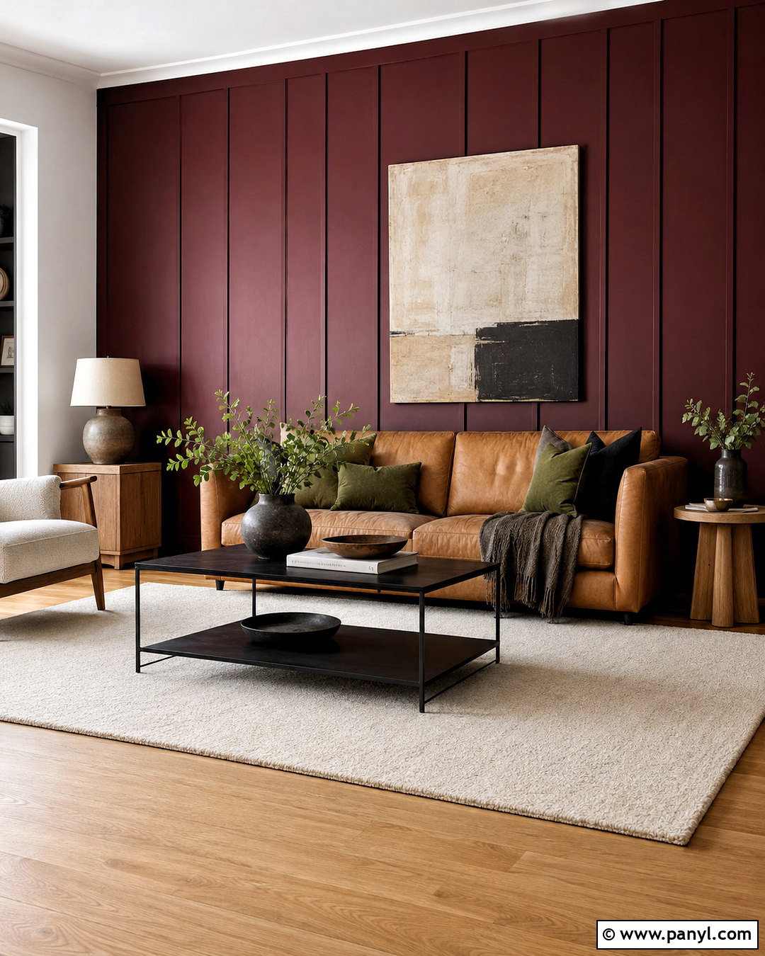 Burgundy Accent Wall With Wood Paneling - 20 burgundy accent wall ideas