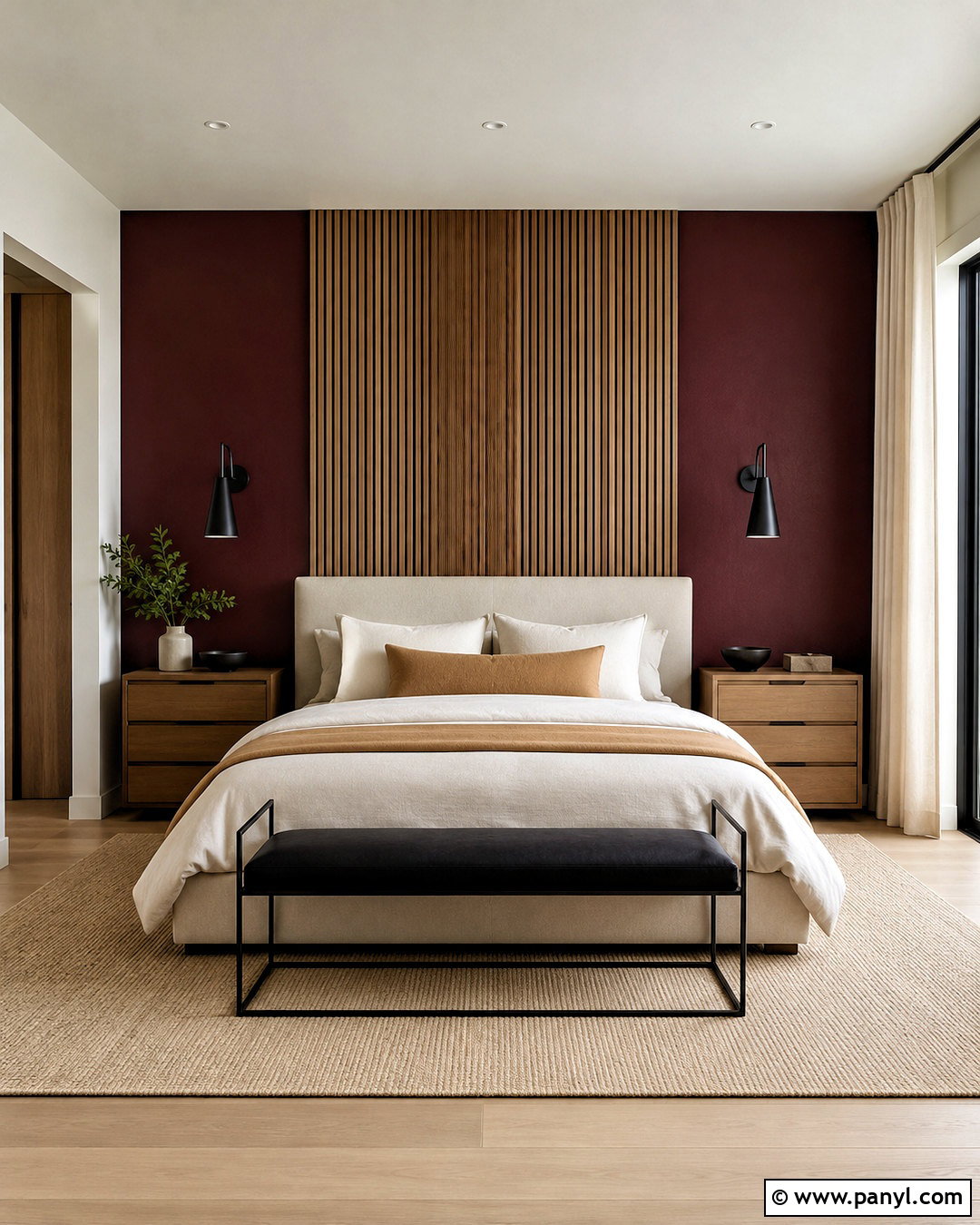 Burgundy Accent Wall With Wood Slats - 20 burgundy accent wall bedroom ideas