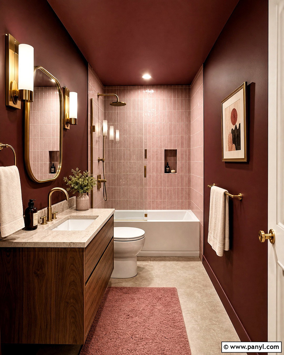 Burgundy And Blush Bathroom - 20 small bathroom colour schemes
