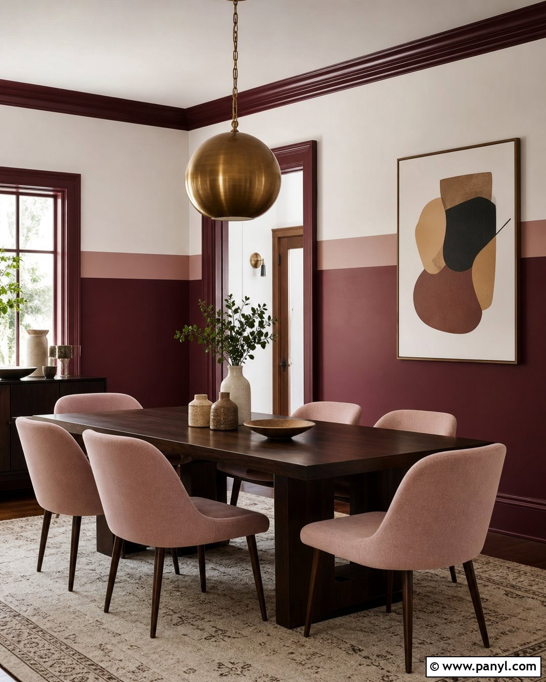 Burgundy And Blush Half Painted Walls - 35 half and half painted walls