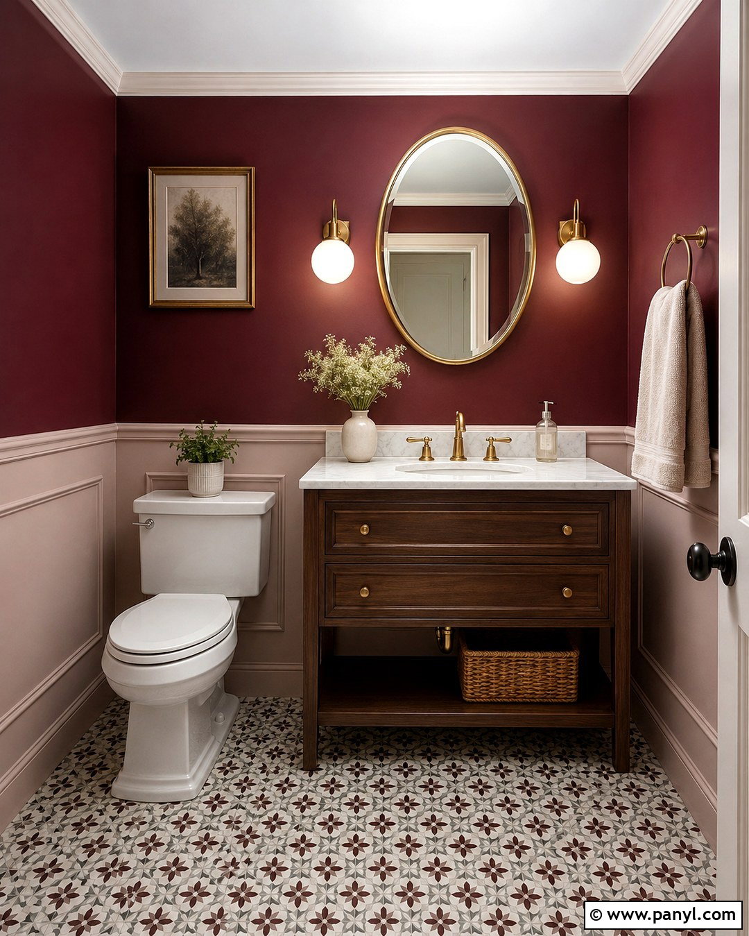 Burgundy And Blush Powder Room Walls - 20 Two Tone Walls Dark On Top Ideas
