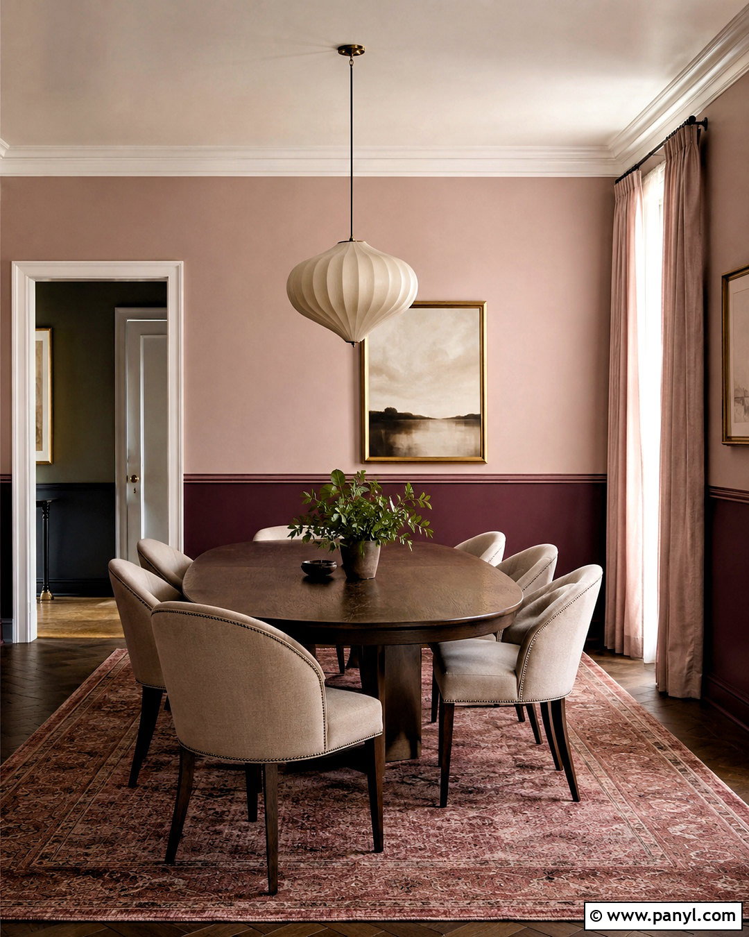 Burgundy And Blush Split Painted Dining Room Walls - 35 Split Painted Walls