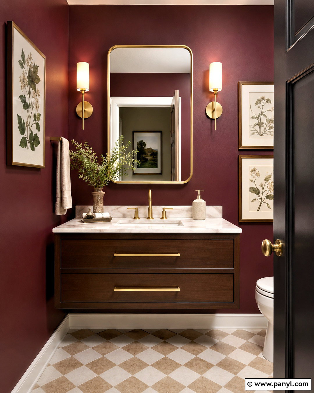 Burgundy And Brass Powder Room - 20 burgundy powder room ideas