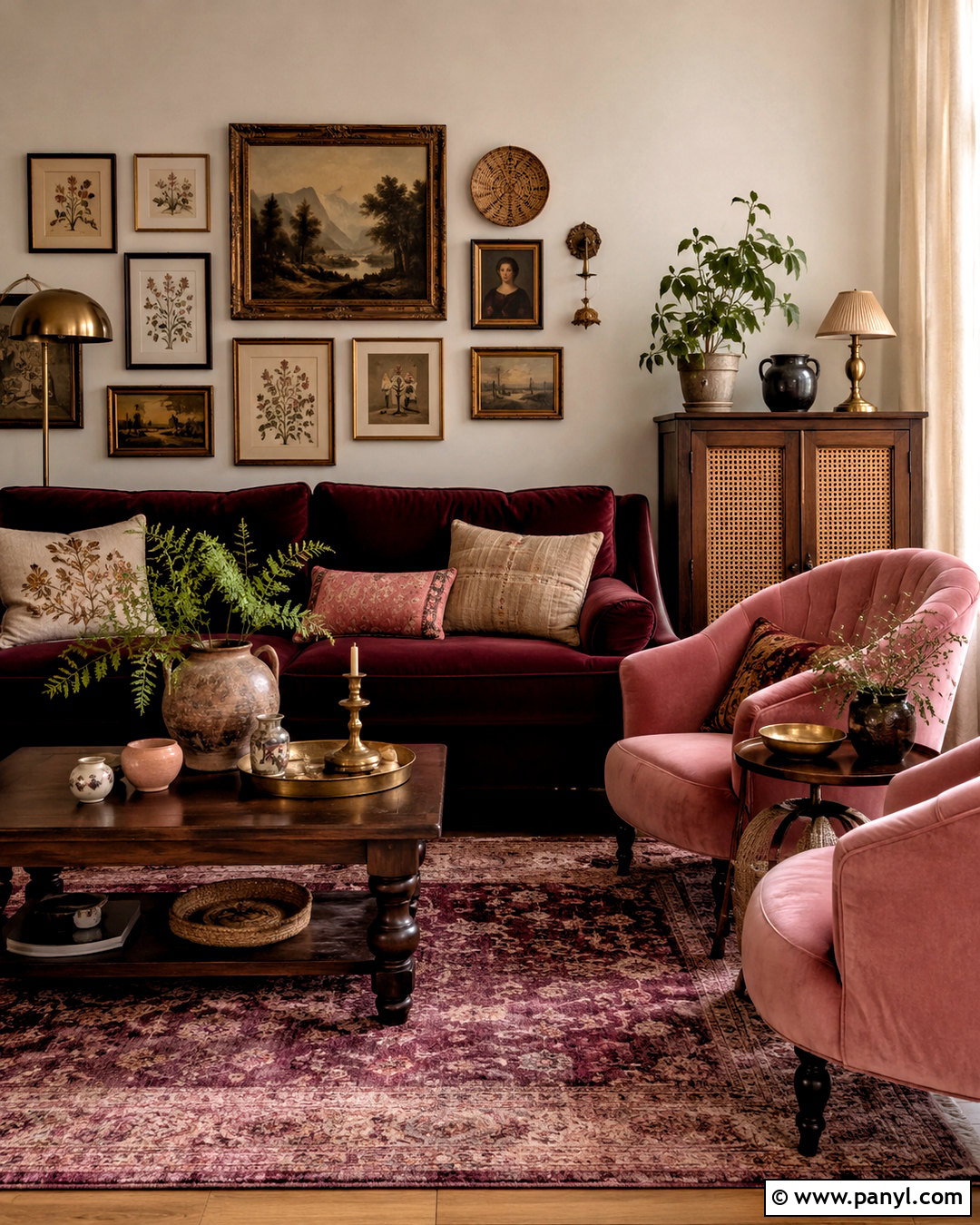 Burgundy And Dusty Rose Boho Living Room - 20 boho living room color scheme ideas