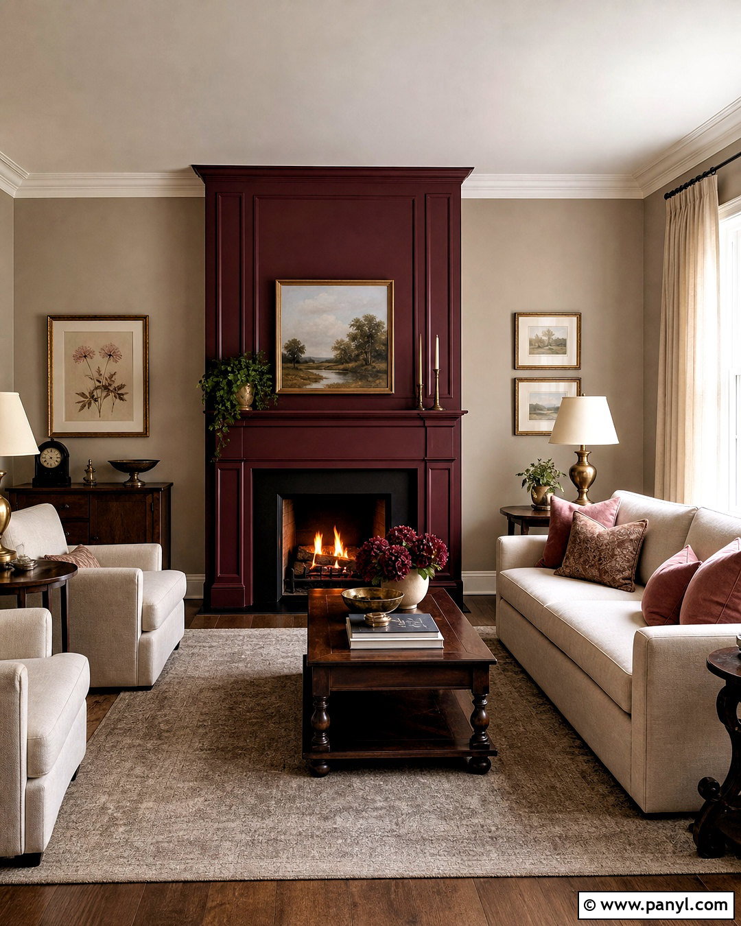 Burgundy And Greige Drawing Room - 20 drawing room color combination ideas