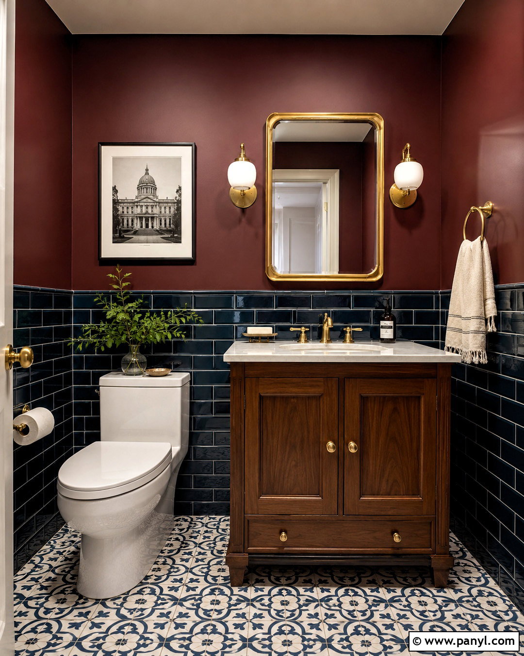 Burgundy And Navy Powder Room - 20 burgundy powder room ideas