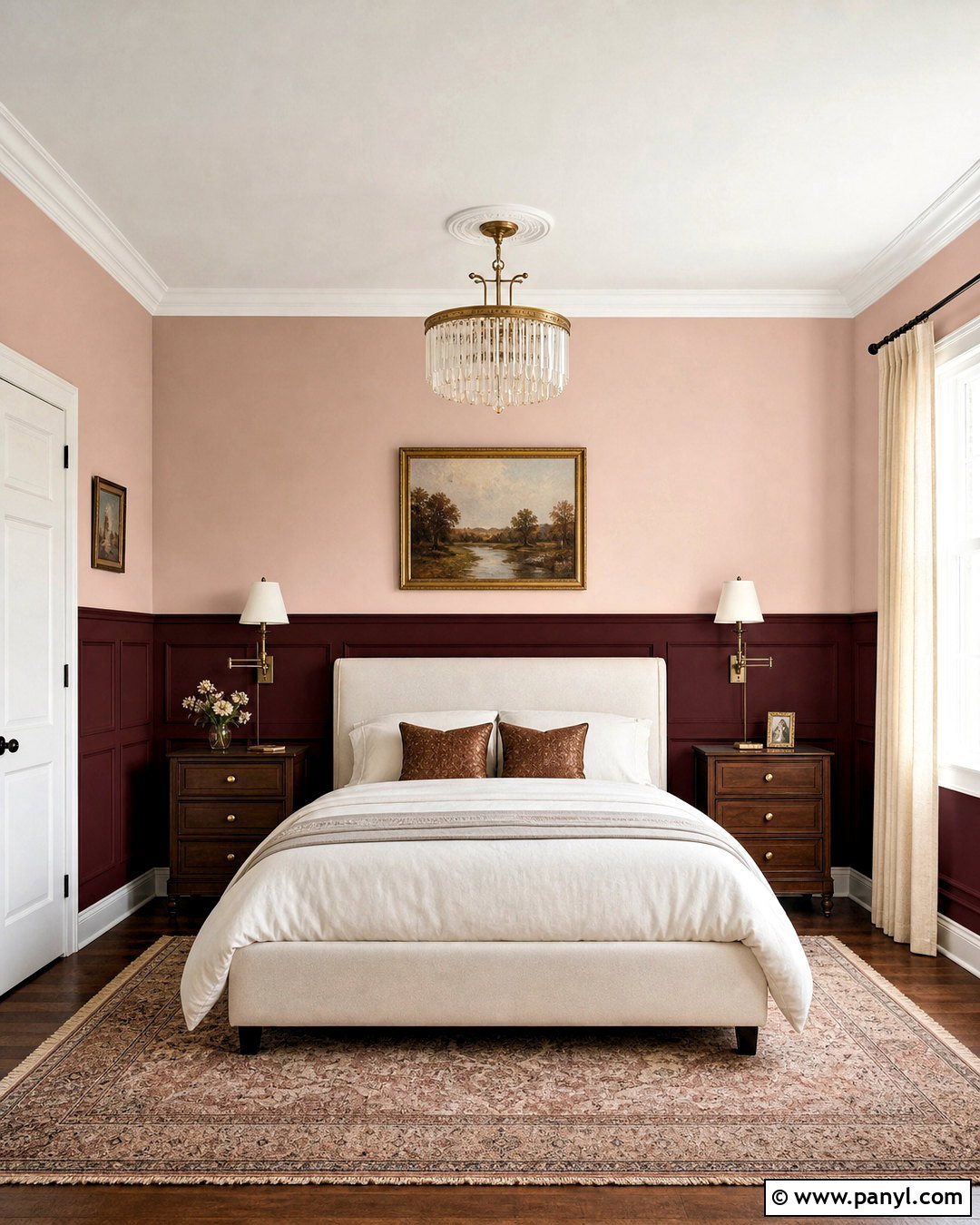 Burgundy And Pale Blush Wall Combination - 20 wall painting colour combination ideas