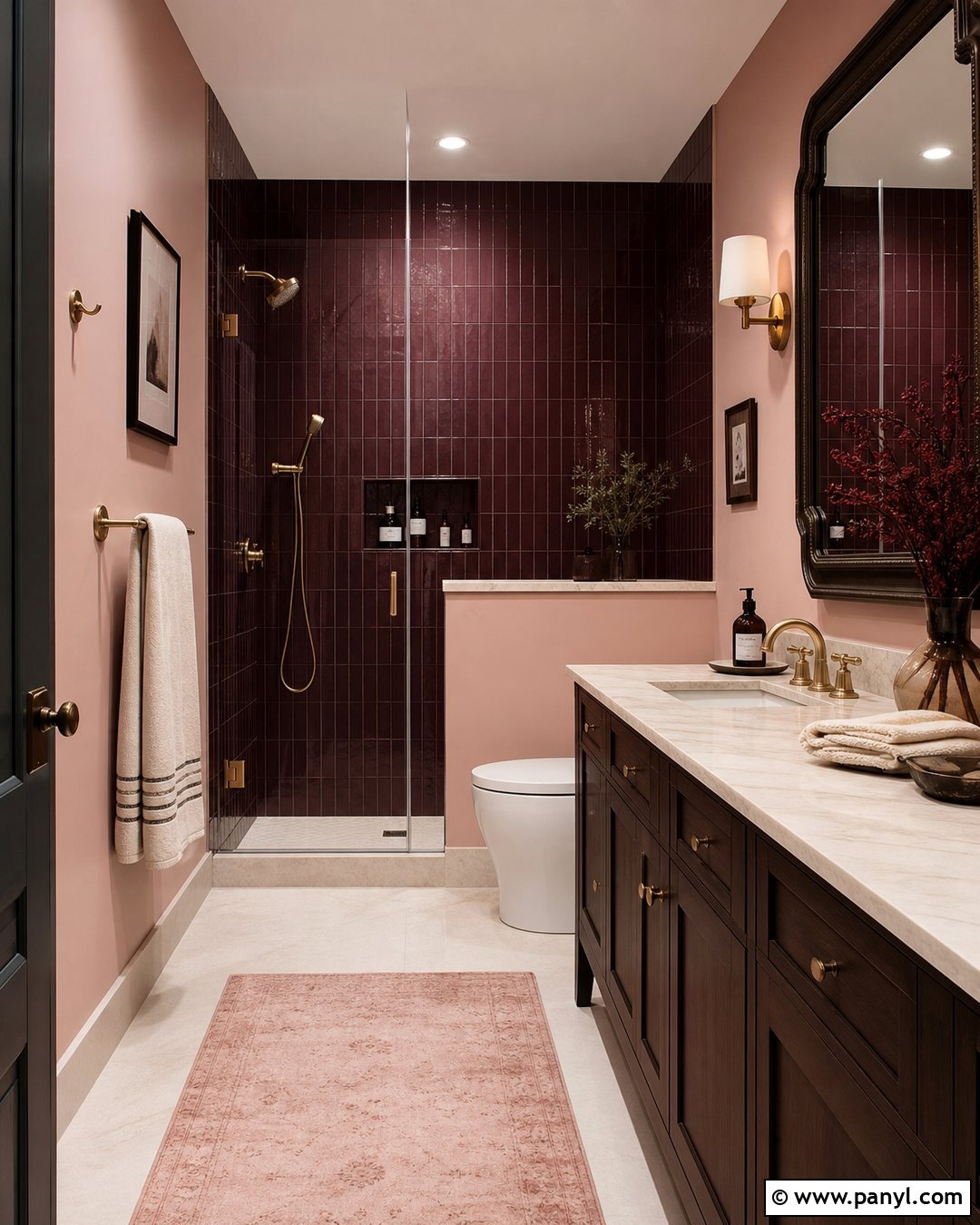 Burgundy And Pale Pink Bathroom - 20 Aesthetic Bathroom Color Schemes
