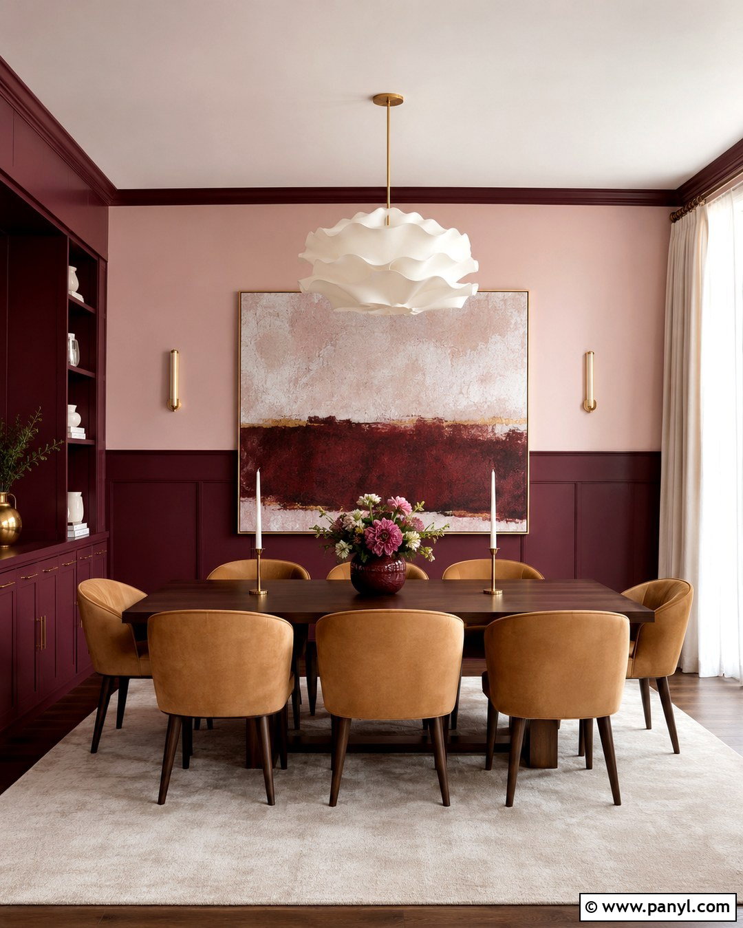 Burgundy And Pale Pink Dining Room - 20 Rooms With Two Color Walls