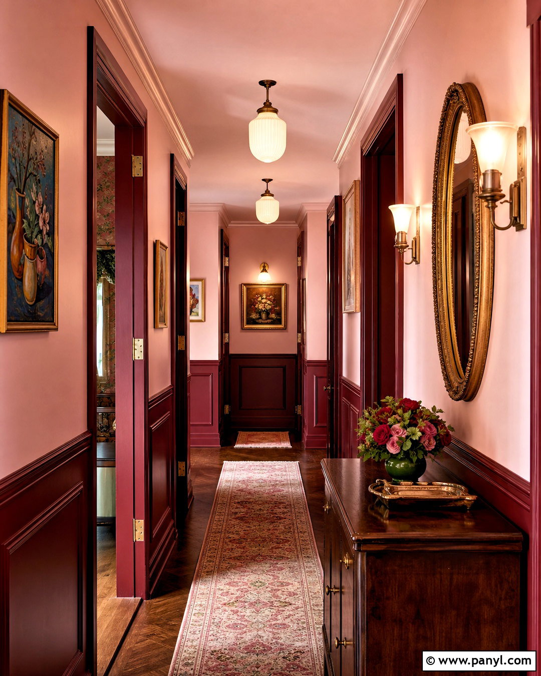 Burgundy And Pink Hallway - 20 hallway colour schemes