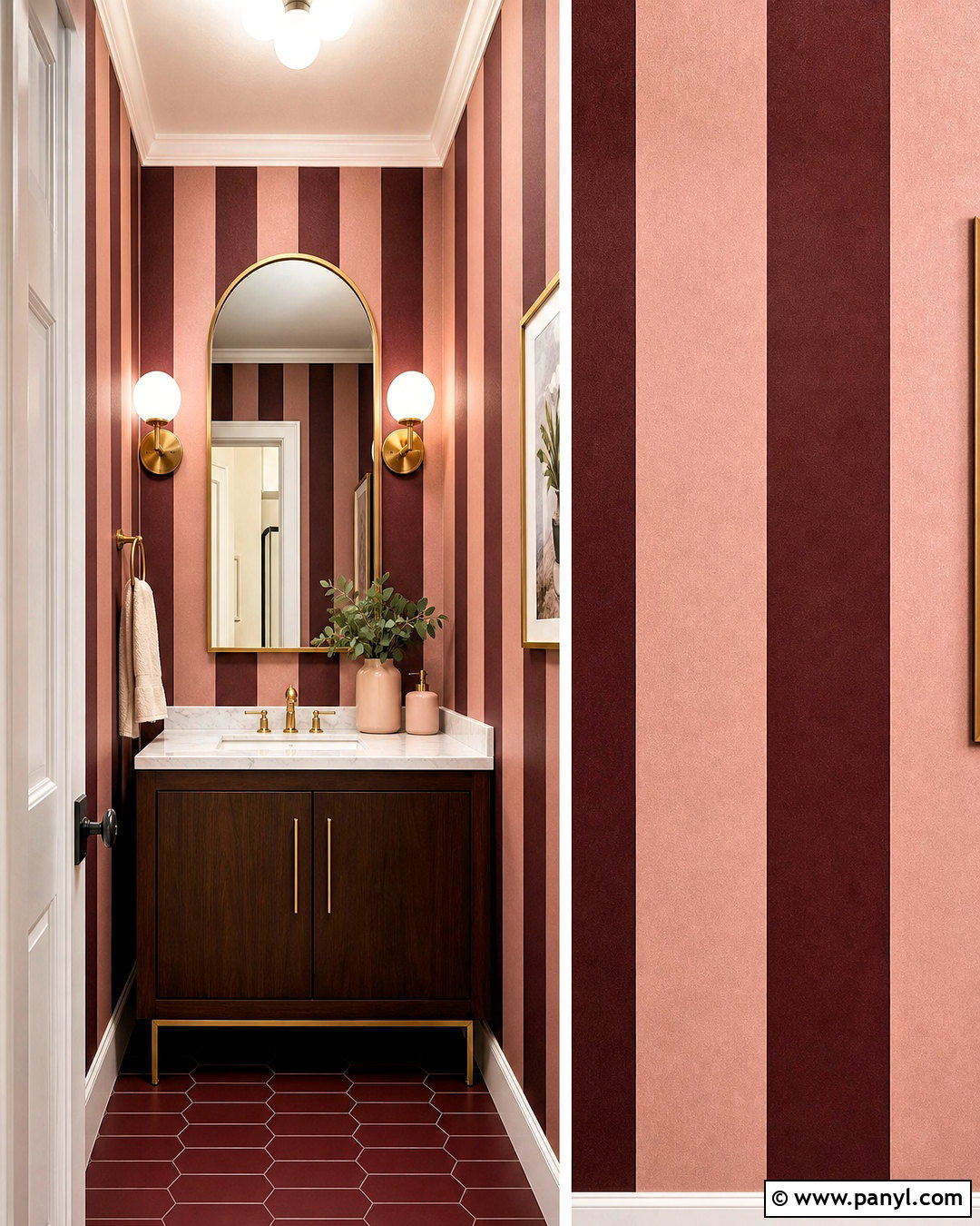 Burgundy And Pink Vertical Striped Powder Room - 20 striped walls vertical ideas