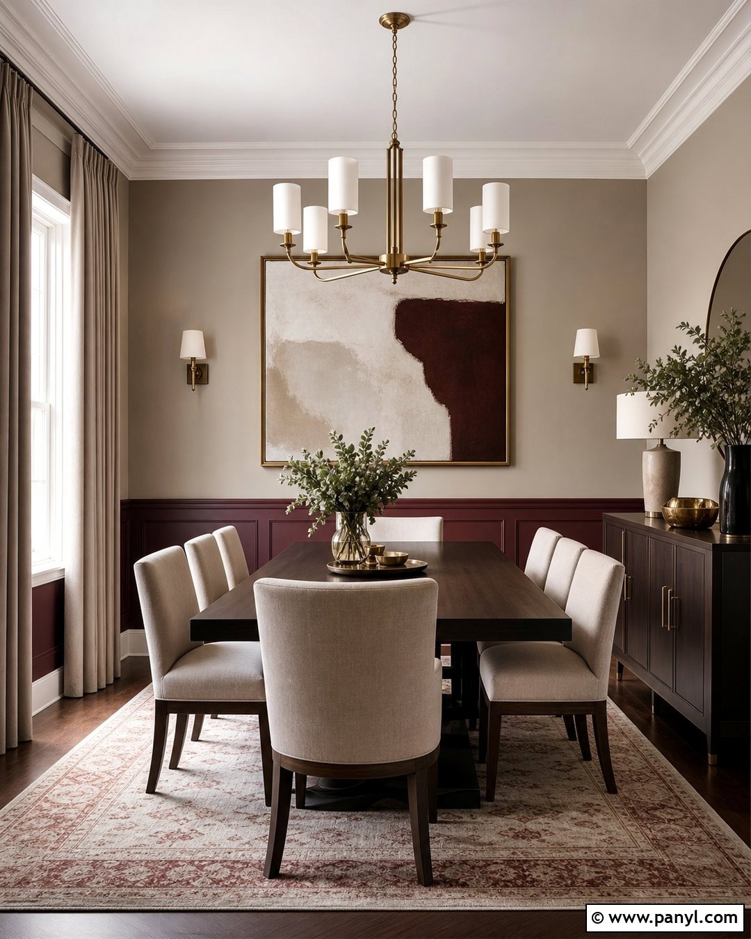 Burgundy And Putty Beige Two Tone Wall - 35 2 Tone Wall Paint Ideas