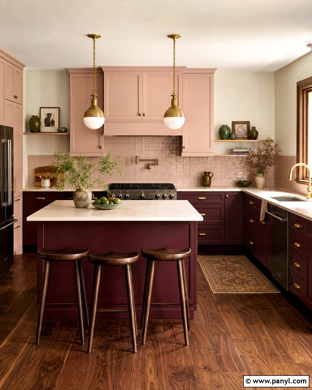 Burgundy And Soft Pink Kitchen - 20 kitchen colour schemes