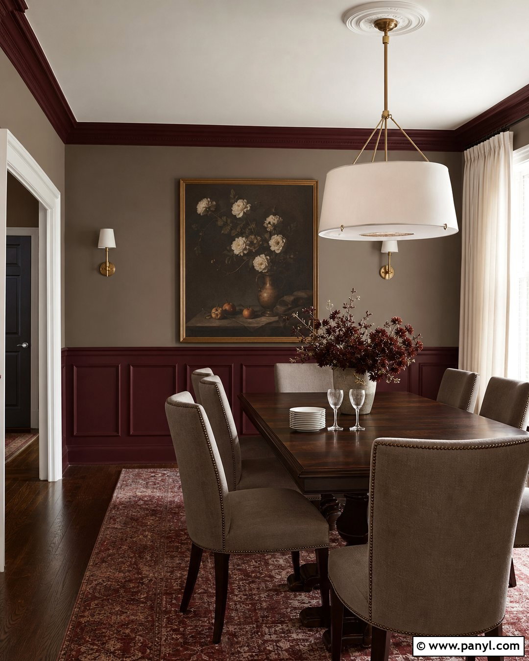 Burgundy And Taupe Two Color Wall - 25 2 Color Wall ideas