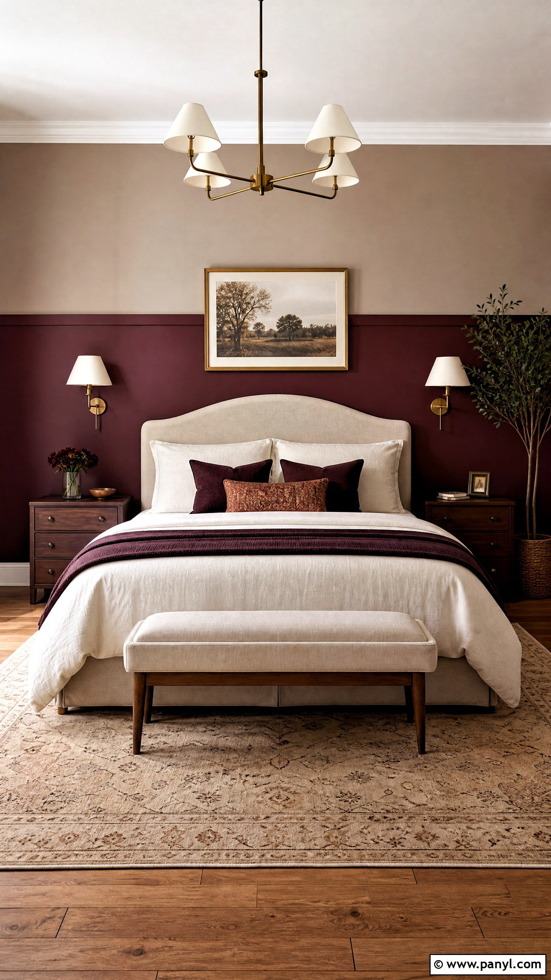 Burgundy And Taupe Two Tone Accent Wall - 20 2 tone accent wall ideas