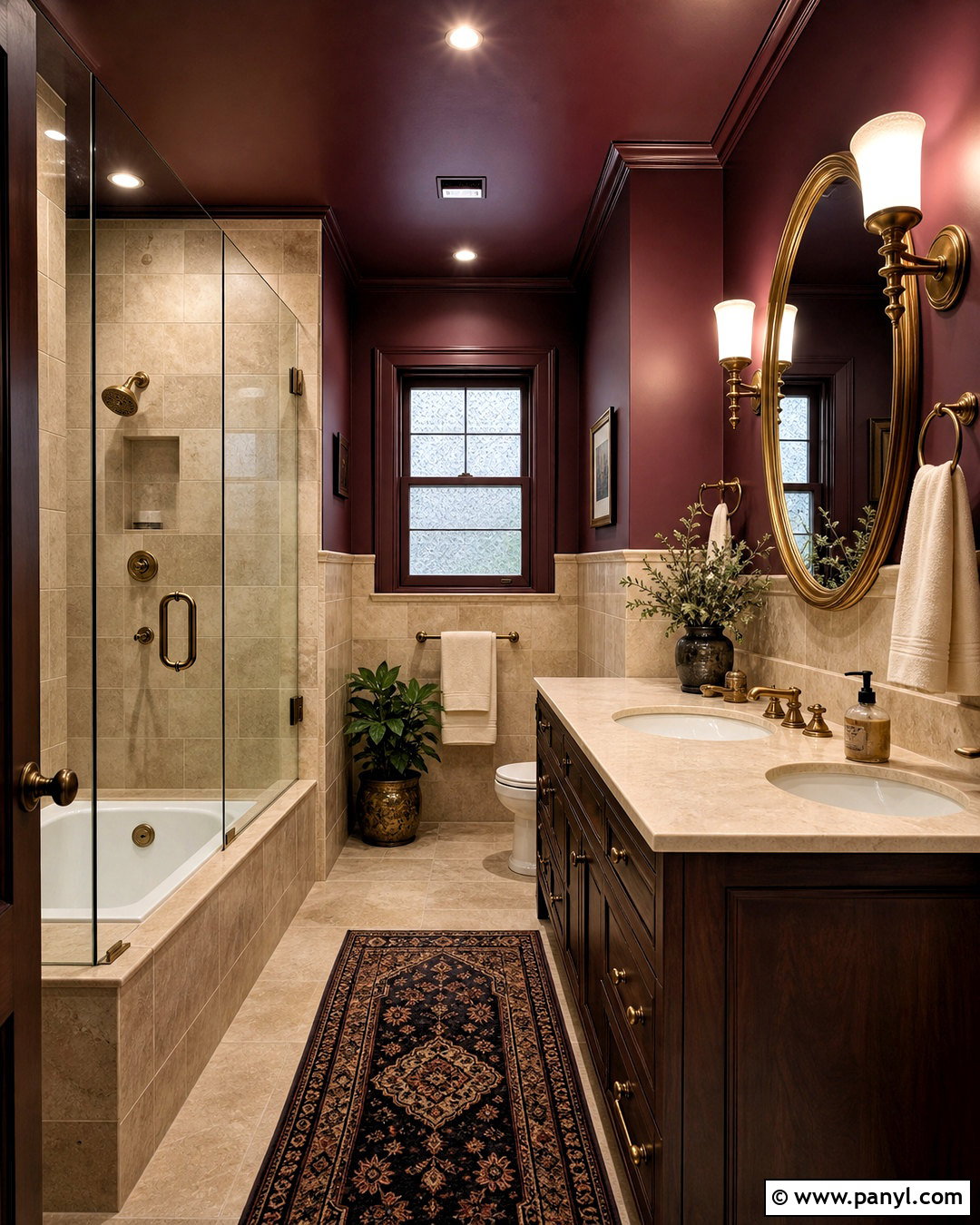 Burgundy And Warm Beige Bathroom - 20 bathroom color palette ideas