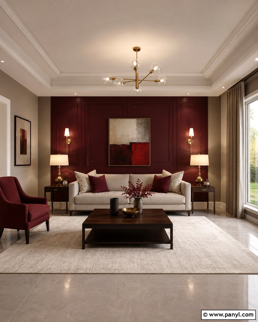 Burgundy And Warm Greige Hall Walls - 20 Colour Combinations For Hall Wall Ideas
