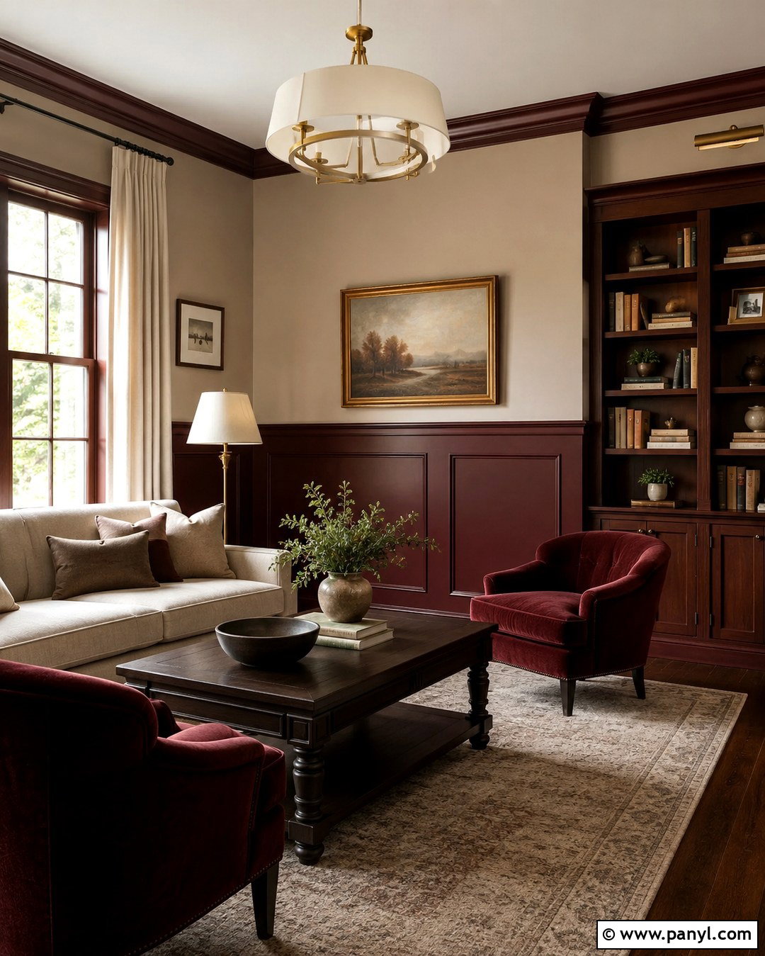 Burgundy And Warm Greige Split Wall - 20 Split Wall Color Ideas