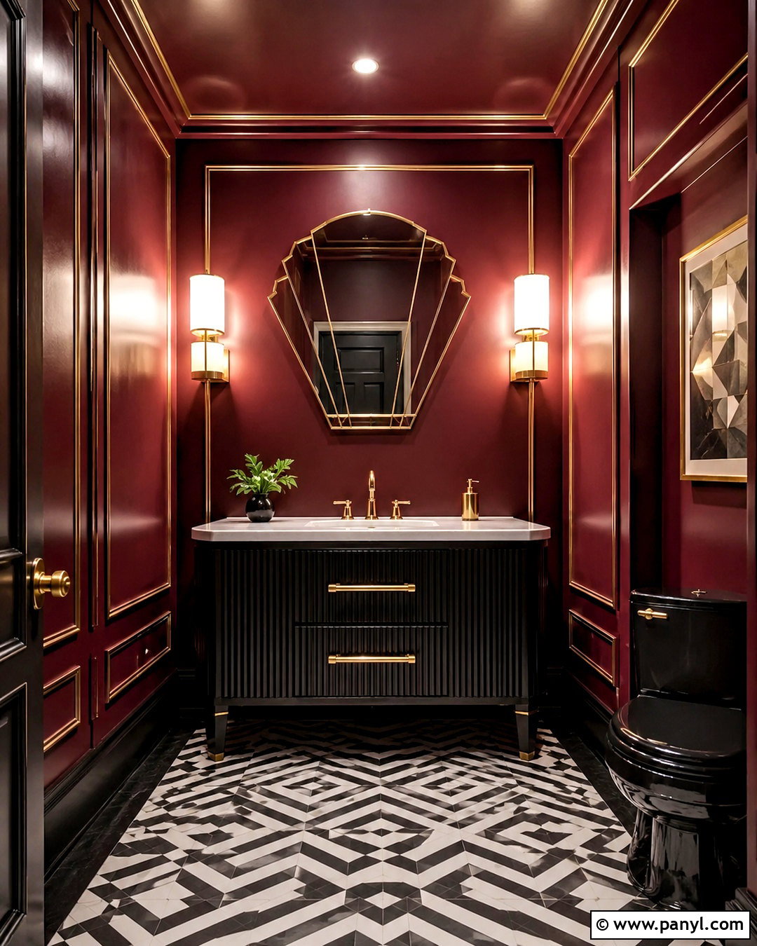 Burgundy Art Deco Powder Room - 20 burgundy powder room ideas
