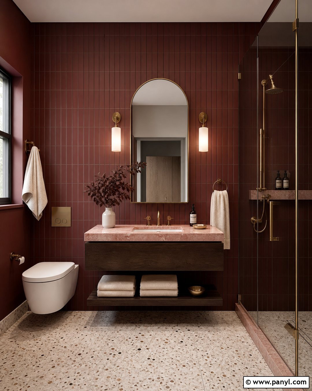 Burgundy Bathroom Walls With Pink Stone - 30 Dark Bathroom Walls