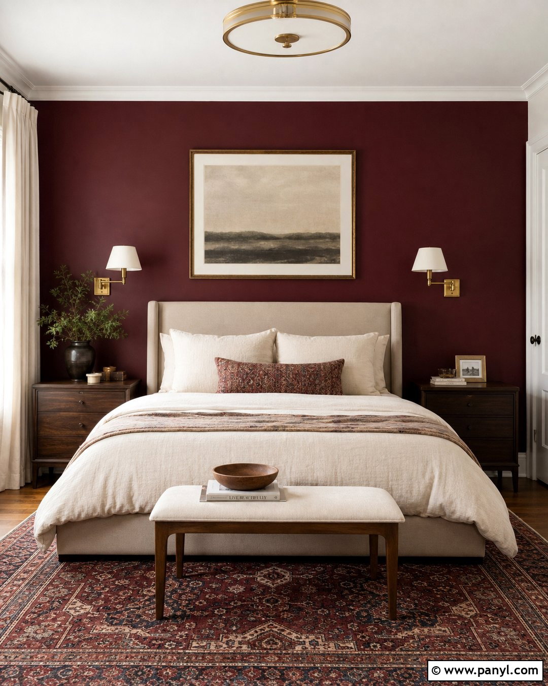 Burgundy Bedroom Painted Wall - 20 Room One Wall Painted Ideas