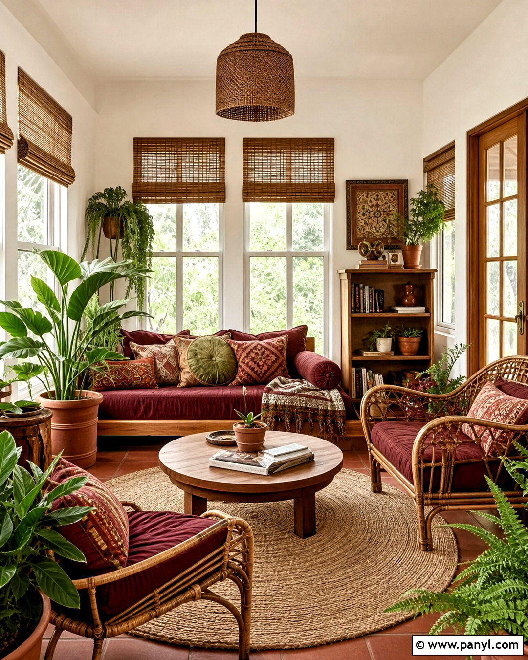 Burgundy Boho Sunroom - 20 burgundy interior design ideas