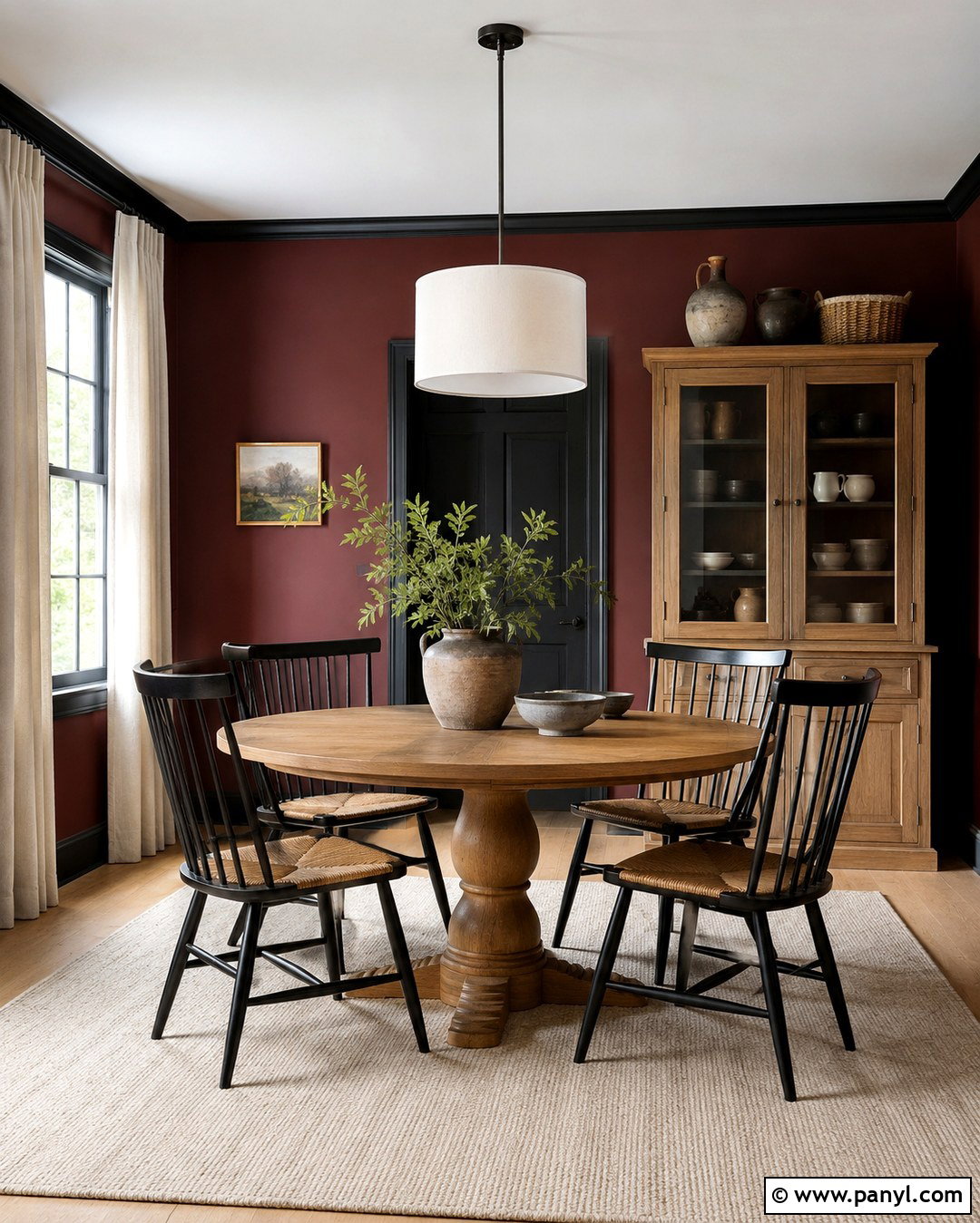 Burgundy Breakfast Room With Black Trim - 20 Burgundy Walls With Black Trim Ideas