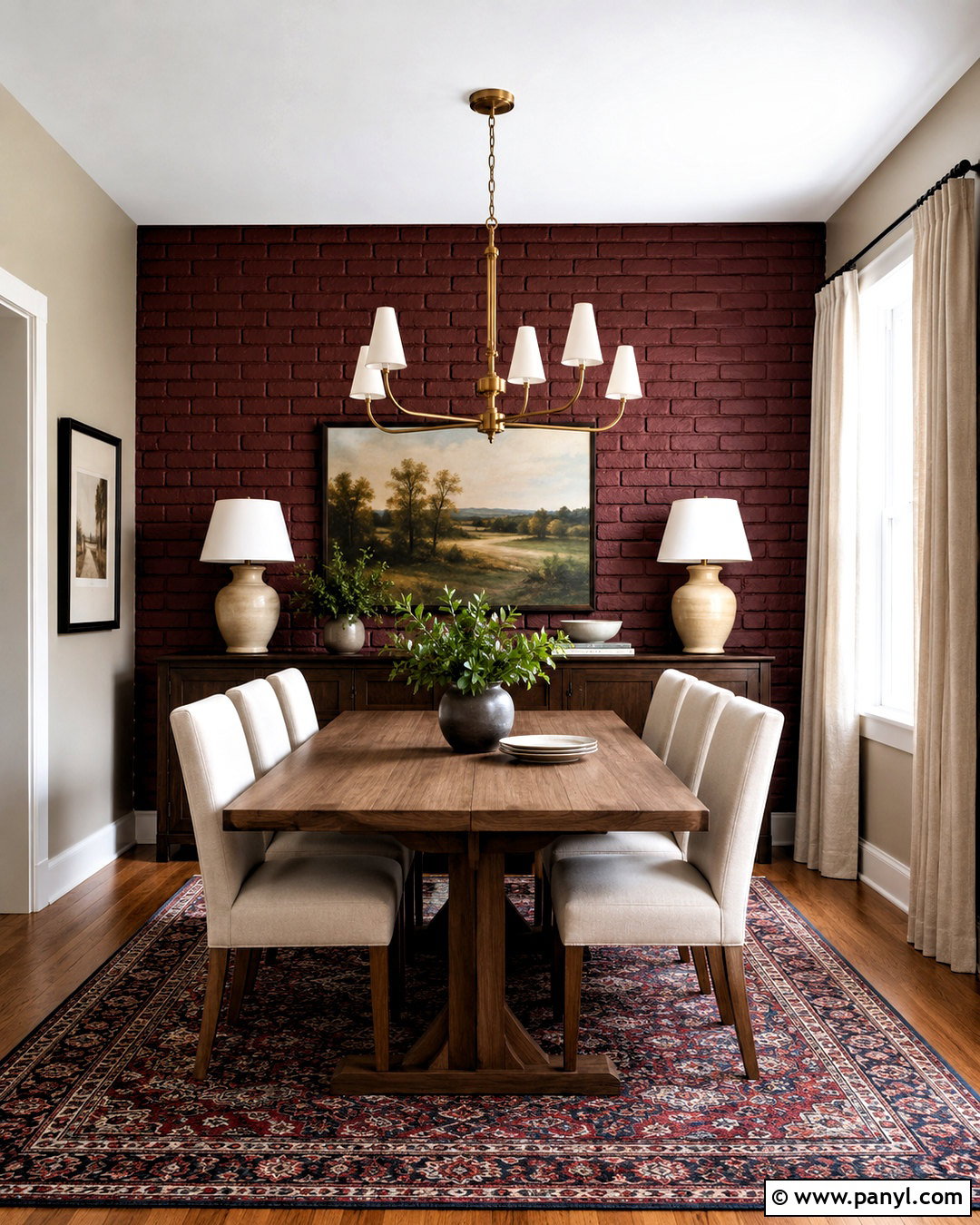 Burgundy Brick Wall Dining Room - 20 colored brick wall interior design ideas