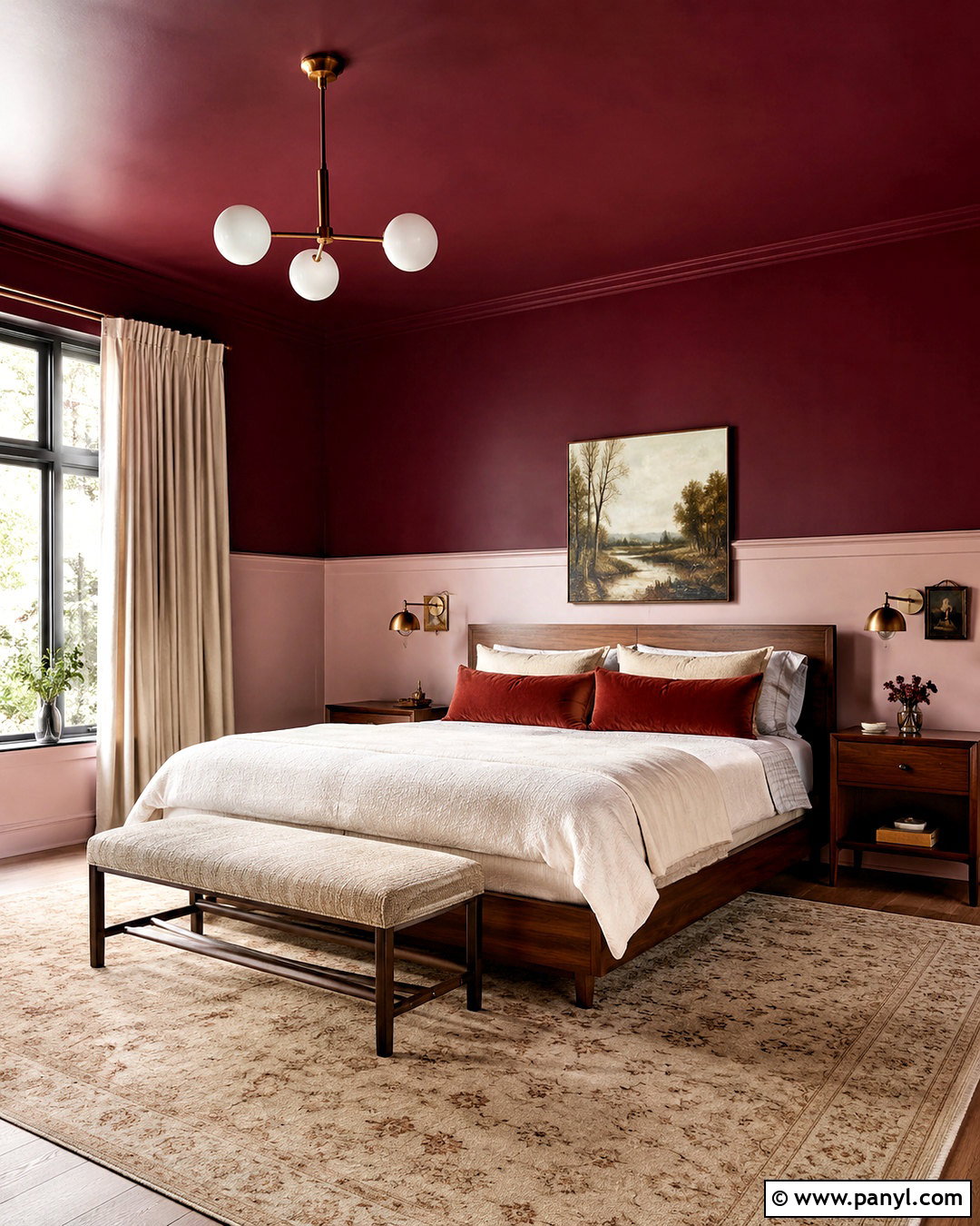 Burgundy Ceiling Color Block Wall - 20 colour block walls