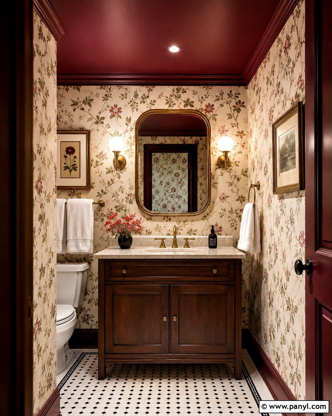 Burgundy Ceiling Powder Room - 20 dark painted ceiling ideas