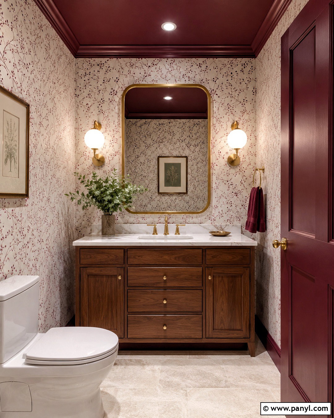 Burgundy Ceiling Powder Room - 20 burgundy powder room ideas