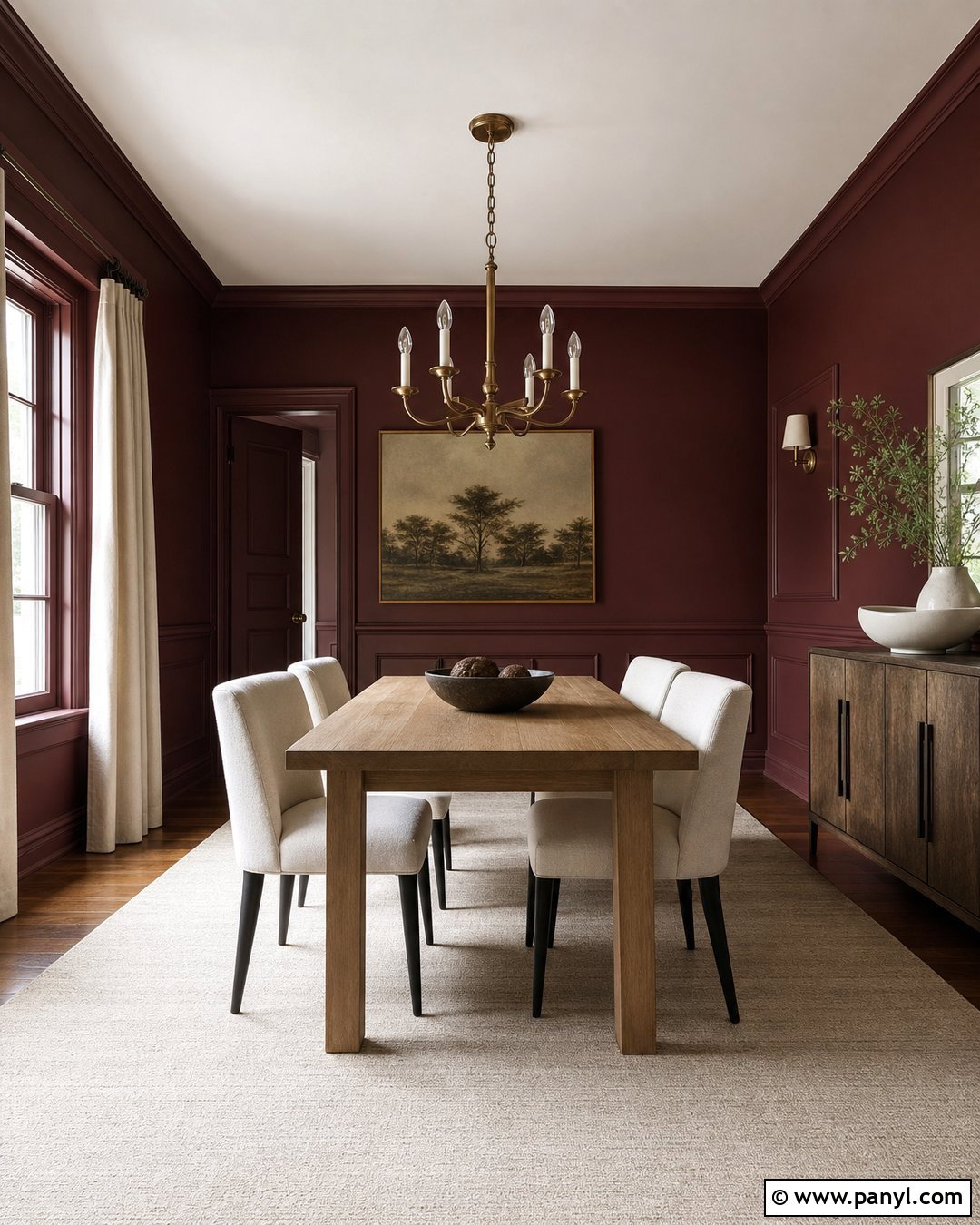 Burgundy Chair Rail In A Dining Room - 20 Chair Rail Same Color As Wall Ideas