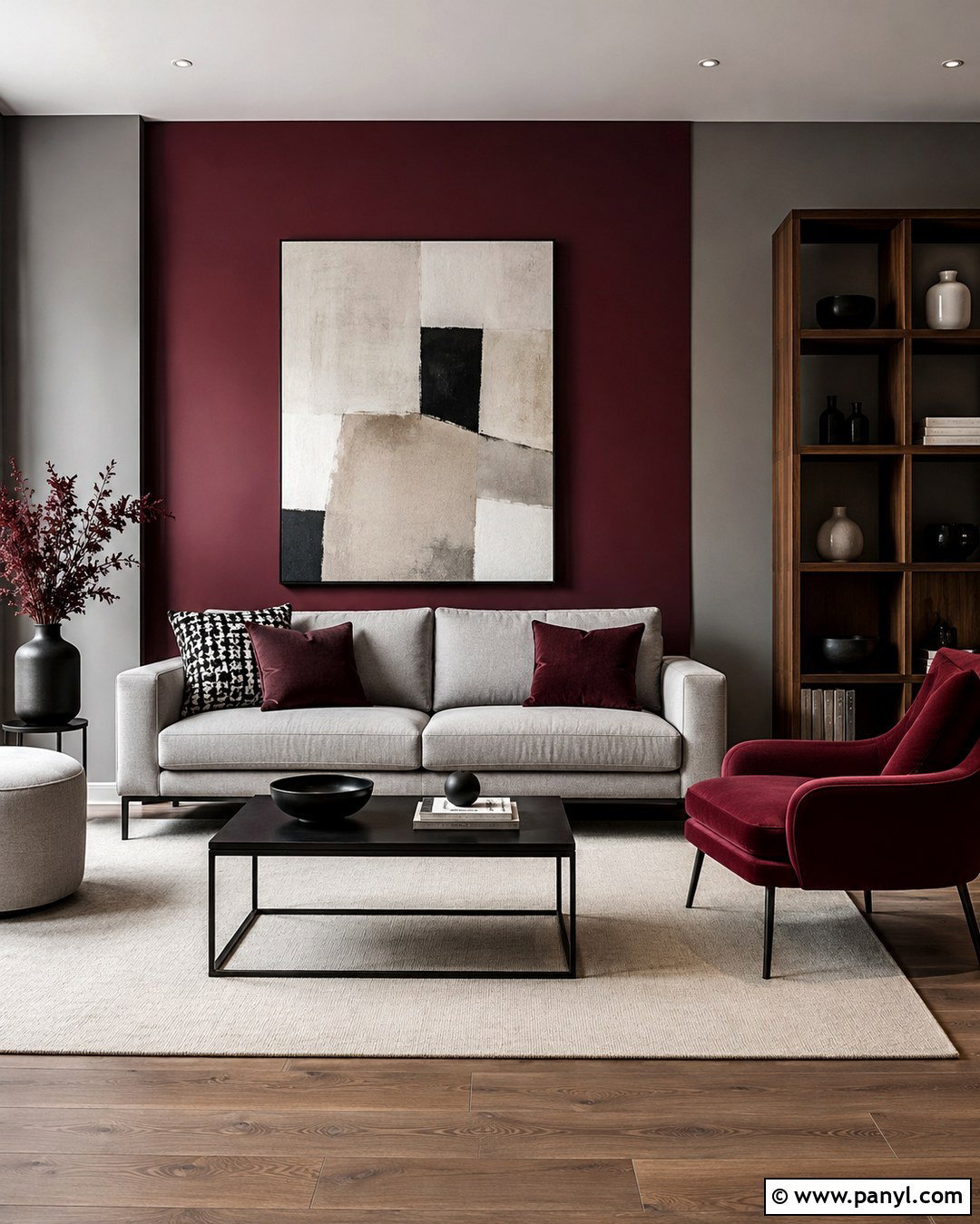 Burgundy Color Block Wall With Grey Background - 20 burgundy and grey walls