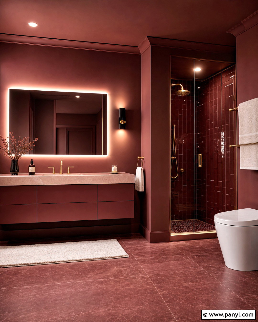 Burgundy Color Drenched Bathroom - 20 burgundy bathroom ideas